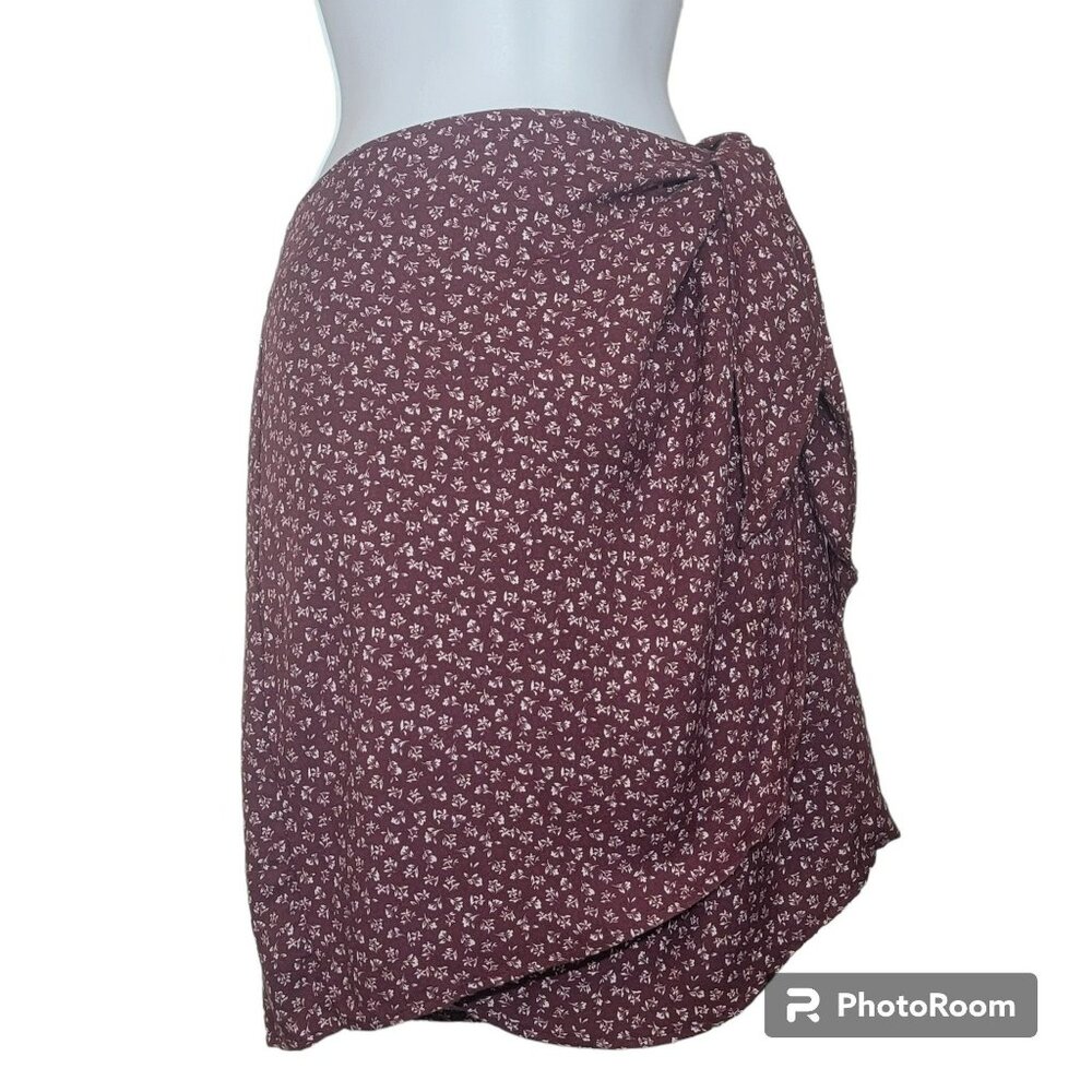 Copper Key Skirt, Junior XXL, Burgandy Floral Faux Wrap/Sarong, Short, NWT
